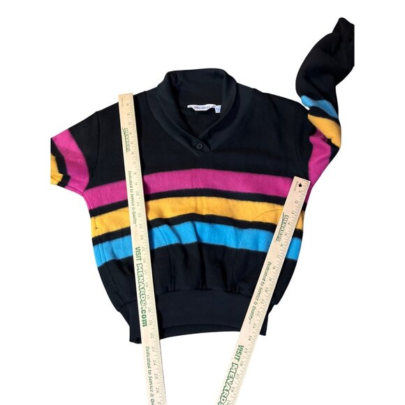 Vintage Favorites Fleece Pullover Womens M Used 80s Striped Shawl Collar - Picture 9 of 12